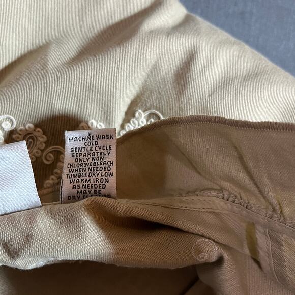 Chico's Blazer Jacket Womens Size 2 US Large Tan Ruffle Trim Embroidered Paisley - Picture 6 of 8